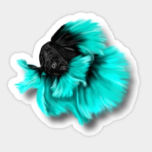 Illustrated Black and Teal Betta Fish Sticker
